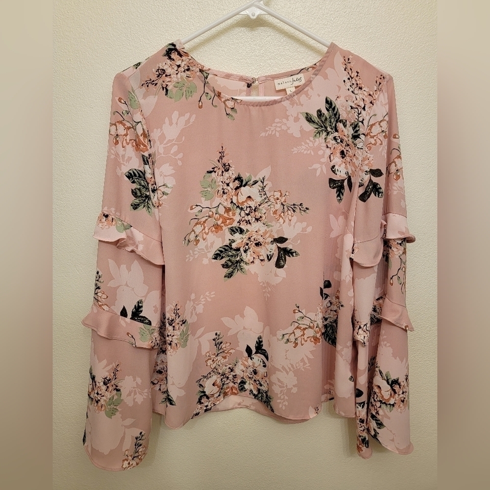 Maison Jules Ruffled Long Sleeve Blouse